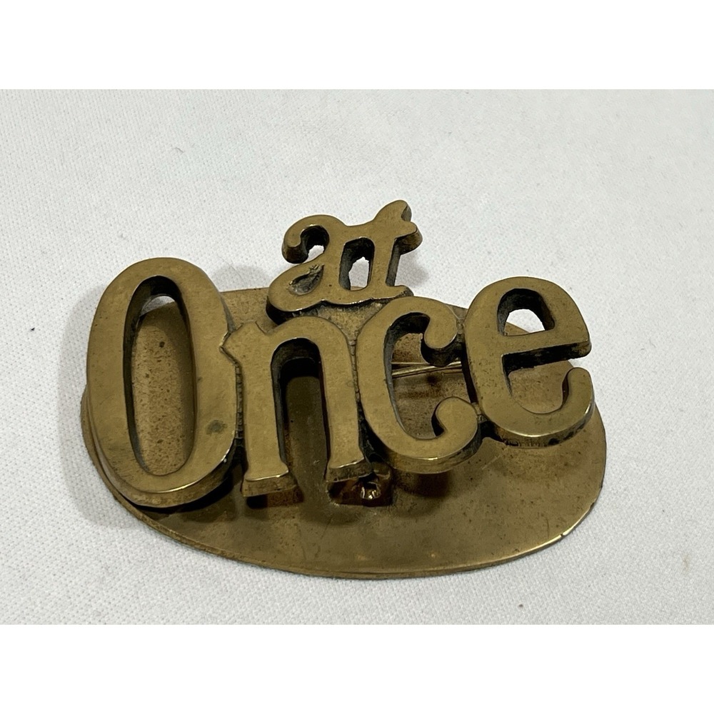Vintage Brass At Once Desk Note Holder Office Decor Gold Metal Old Money Vibe